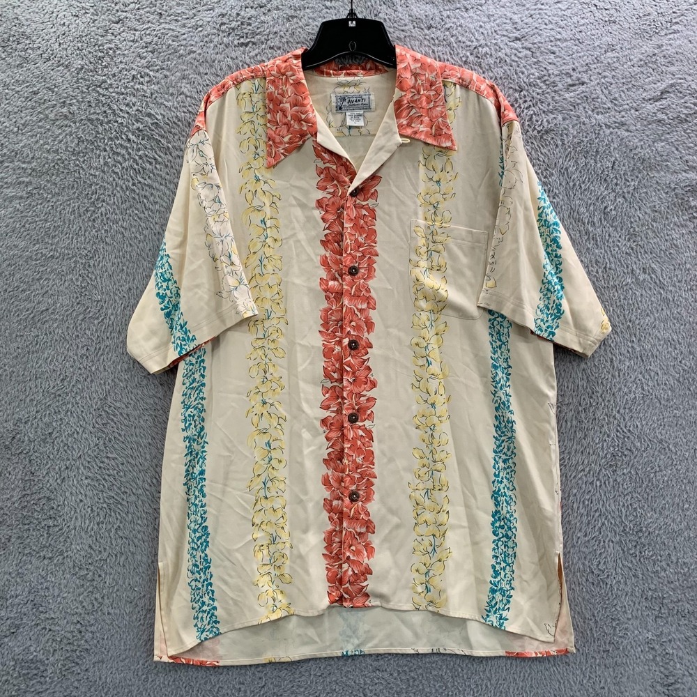 AVANTI Hawaiian Shirt Mens Size Large Button Up Floral Silk